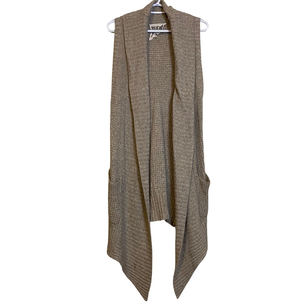 Ruehl No 925 Womens Small Tan Knit Longline Vest Rabbit Hair Blend Open Front